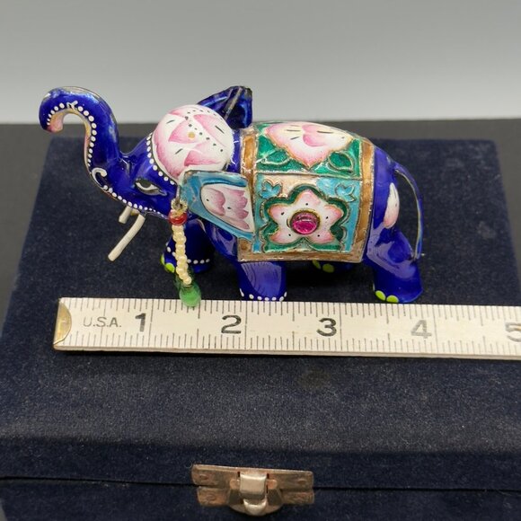 Vintage Hand Painted Meenakari Elephant Figurine With Beaded Accents 4"x3" - Picture 11 of 16